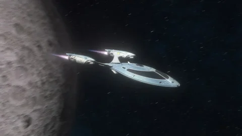 Futuristic Spacecraft Leaving the Moon. Video stock 332603316