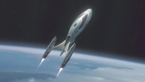Futuristic Spacecraft Leaving a Planet. Stock Footage 295810776