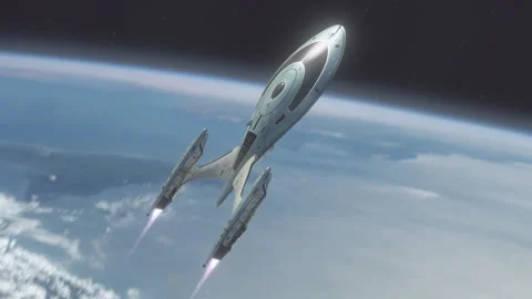 Futuristic Spacecraft Leaving a Planet. Video stock 296176459
