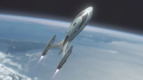 Futuristic Spacecraft Leaving a Planet. Stock Footage 297383790