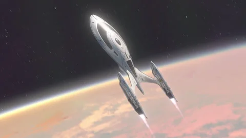Futuristic Spacecraft Leaving a Planet. Stock Footage 313222789