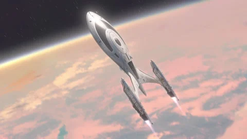 Futuristic Spacecraft Leaving a Planet. Stock Footage 313345553