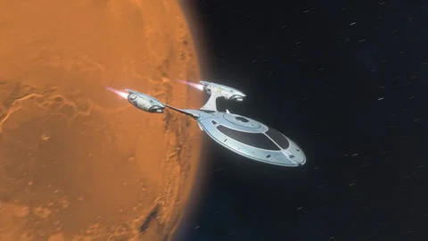 Futuristic Spacecraft Leaving a Planet. Stock Footage 321821299