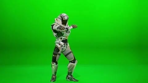 Futuristic Spaceman Dynamic Action Sequence on Green Screen Stock Footage 318339286