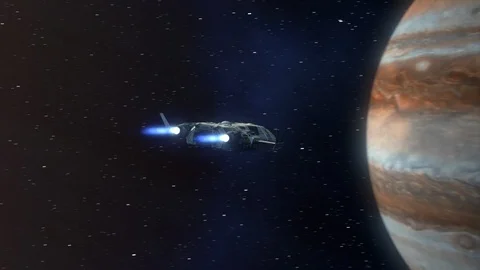 Futuristic spaceship approaching the planet Jupiter. 動画素材 119580997