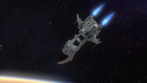 Futuristic Spaceship Arriving at a Planet. Stock Footage 89904606