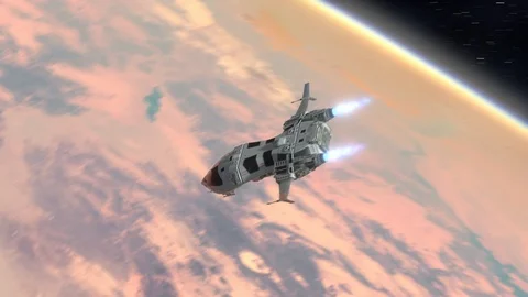 Futuristic Spaceship Arriving at a Planet. 스톡 동영상 89905199