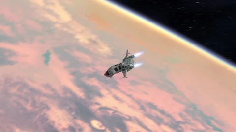 Futuristic Spaceship Arriving at a Planet. Stock Footage 217414952