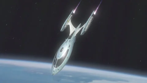 Futuristic Spaceship Arriving at a Planet. Stock Footage 313796678