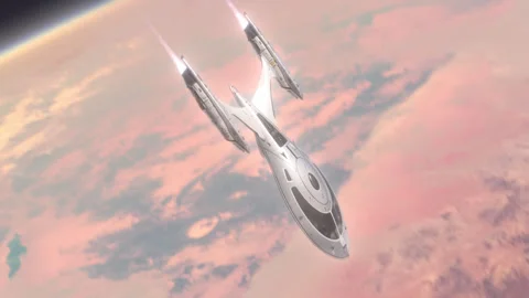 Futuristic Spaceship Arriving at a Planet. Stock Footage 314754913