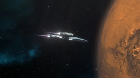 Futuristic Spaceship Arriving at a Planet. Stock Footage 319767564