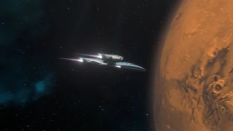 Futuristic Spaceship Arriving at a Planet. Stock Footage 319902879