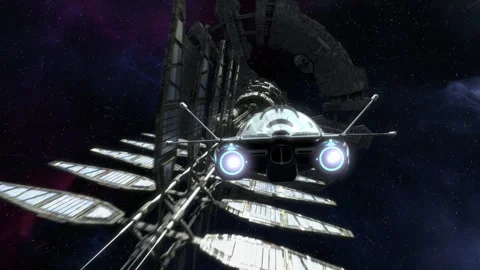 Futuristic Spaceship Arriving at a Space Station. 스톡 동영상 337470679