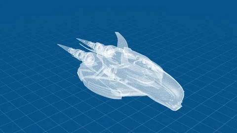 Futuristic Spaceship Blueprint on Grid Background with Blue Canvas Design Illustrazione stock