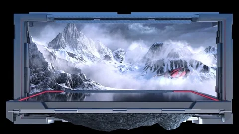 Futuristic Spaceship Breaking Through Screen 3D Naked-Eye Mountain Background Stock Footage 331851652