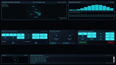Futuristic Spaceship Cockpit Command Center Digital Interface HUD Video stock 348067543