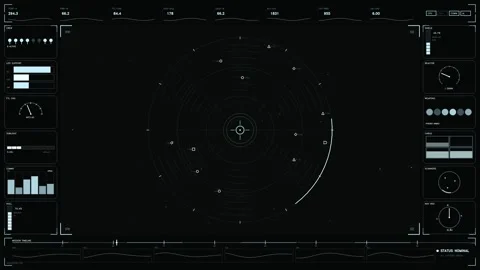 Futuristic spaceship cockpit HUD interface with tactical radar telemetry an.. Stock Footage 334096250