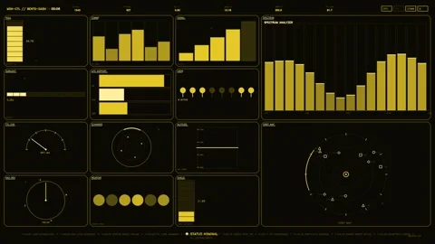 Futuristic spaceship cockpit HUD interface with yellow telemetry data and t.. Stock Footage 334104822