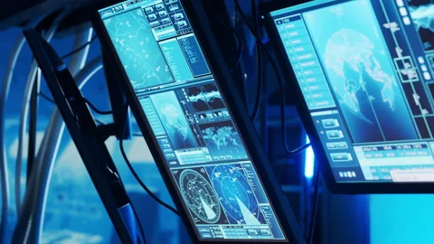 Futuristic spaceship control panel interface. Spacecraft digital dashboard Stock Footage 237086104