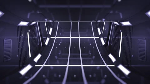 Futuristic Spaceship Corridor with Blue Tech Lighting. 3d render. Stock Footage 309131507