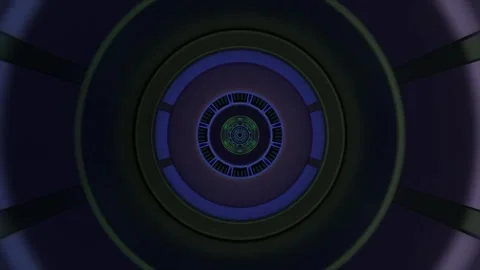 Futuristic spaceship corridor rotating within kaleidoscopic green and blue light Stock Footage 310171800