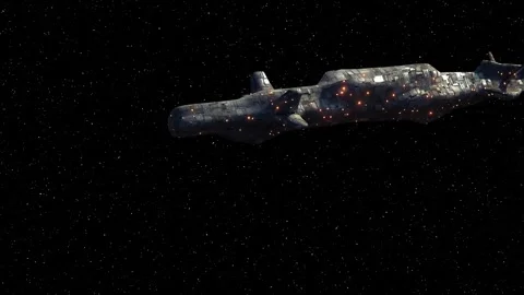 Futuristic spaceship in flight in outer space black background with stars Stock Footage 291757621