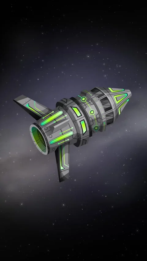 Futuristic Spaceship Floating Through Deep Space with Glowing Green Lights Stock Footage 346116297