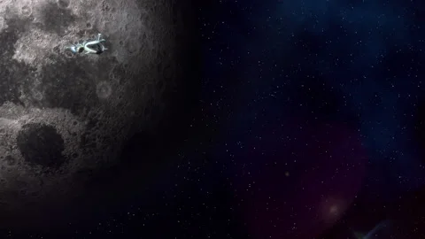 Futuristic spaceship flying away from the Moon. Stock Footage 170142522