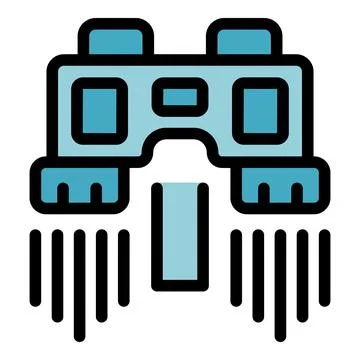 Futuristic spaceship flying with burning engines icon Stock Illustration