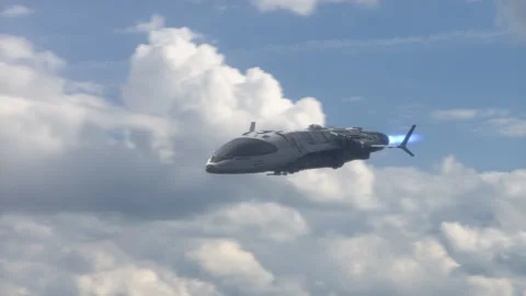 Futuristic Spaceship Flying high in the sky. Stock Footage 142370751
