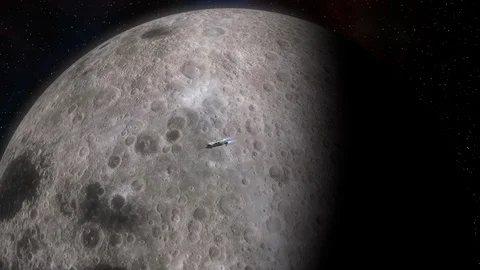 Futuristic Spaceship flying near the Moon. Stock Footage 121855853