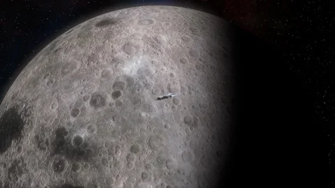 Futuristic Spaceship flying near the Moon. Stock Footage