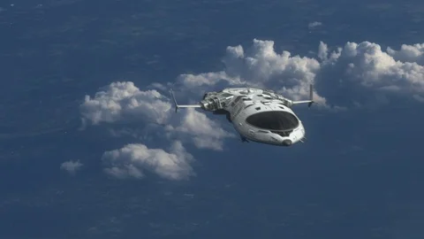 Futuristic Spaceship flying over a Planet. Stock Footage 88676323