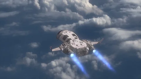 Futuristic Spaceship flying over a Planet. Video stock 89106065