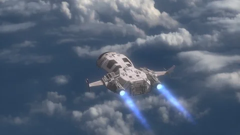 Futuristic Spaceship flying over a Planet. Stock Footage 89106437