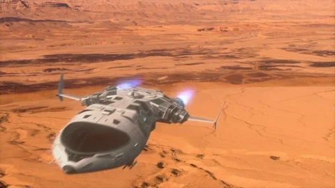 Futuristic Spaceship flying over a Planet. Stock Footage 89167982