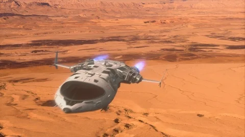 Futuristic Spaceship flying over a Planet. Stock Footage 89168142