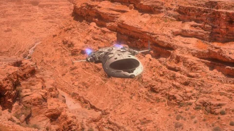 Futuristic Spaceship flying over a Planet. Stock Footage 99183945