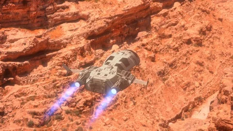 Futuristic Spaceship flying over a Planet. Stock Footage 99368370