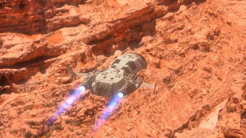 Futuristic Spaceship flying over a Planet. Stock Footage 99368385