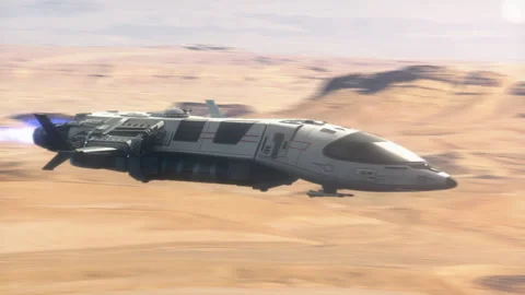 Futuristic Spaceship flying over a Planet. Stock Footage 141995281