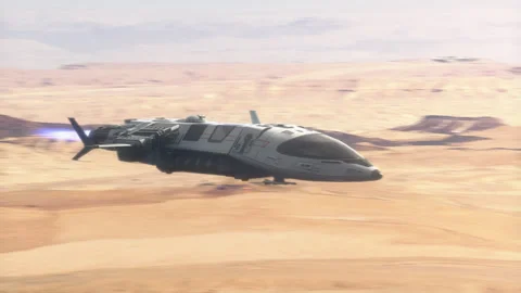 Futuristic Spaceship flying over a Planet. Video stock 141997294