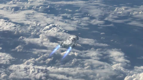 Futuristic Spaceship flying over a Planet. Video stock 156877392