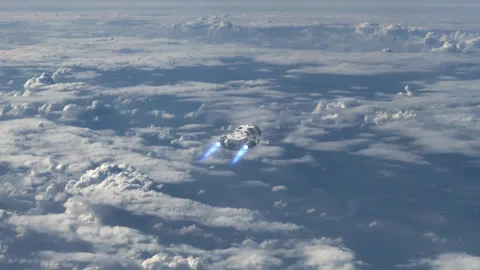 Futuristic Spaceship flying over a Planet. Video stock 157119361