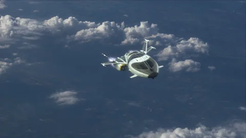Futuristic Spaceship flying over a Planet. Video stock 168367150