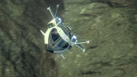 Futuristic Spaceship flying over a Planet. Stock Footage 170339509