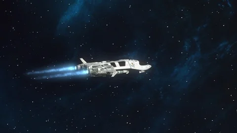 Futuristic Spaceship Flying in Space. Stock Footage 90512398