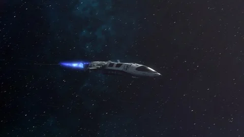 Futuristic Spaceship Flying in Space. Stock Footage 122629038