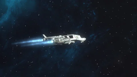 Futuristic Spaceship Flying in Space. Stock Footage 144082764