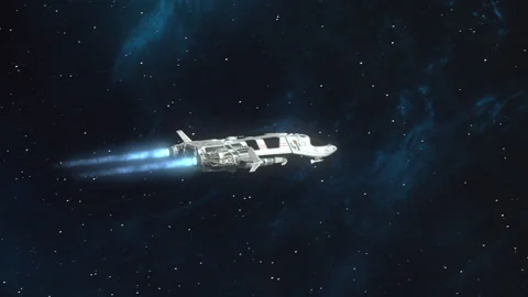 Futuristic Spaceship Flying in Space. Stock Footage 144083050